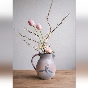 Studio Pottery Pitcher Lavender Floral Cottagecore Organic Modern